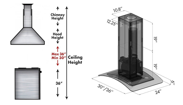 ZLINE 30 in. Convertible Vent Island Mount Range Hood in Satin Stainless Steel and Glass (8GL14iS-30)