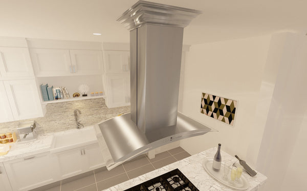 ZLINE 30 in. Convertible Vent Island Mount Range Hood in Satin Stainless Steel and Glass (8GL14iS-30)