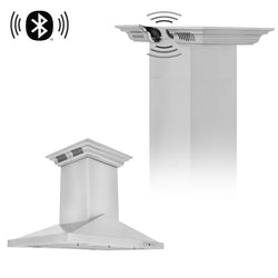30 in. ZLINE CrownSound™Ducted Vent Island Mount Range Hood in Stainless Steel with Built-in Bluetooth Speakers (GL1iCRN-BT-30)