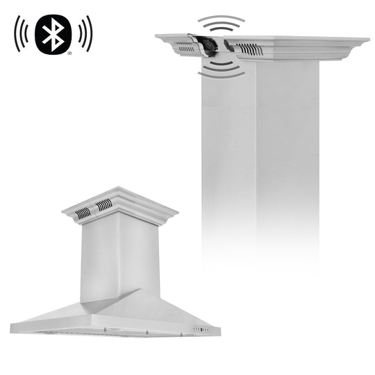 30 in. ZLINE CrownSound™Ducted Vent Island Mount Range Hood in Stainless Steel with Built-in Bluetooth Speakers (GL1iCRN-BT-30)