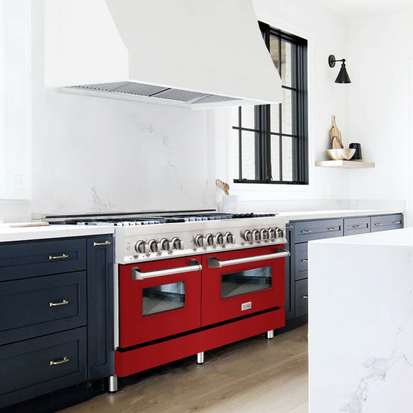 ZLINE 60 in. 7.4 cu. ft. Legacy Dual Fuel Range with 9 Burner Gas Cooktop and 2 Electric Convection Ovens in Stainless Steel and Red Gloss Doors (RA-RG-60)