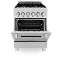 ZLINE 24 in. 2.8 cu. ft. Legacy Dual Fuel Range with Gas Cooktop and Electric Convection Oven in Satin Stainless Steel with 4 Brass Burners (RAS-SN-BR-24)