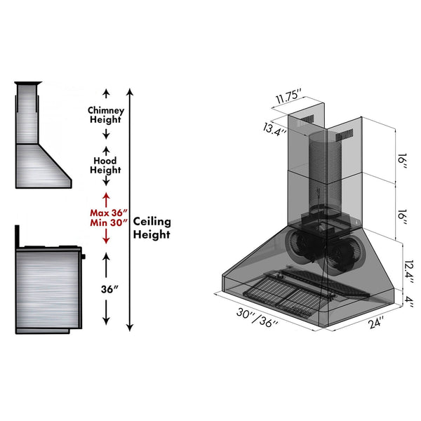 ZLINE 36 in. Professional Ducted Wall Mount Range Hood in Stainless Steel (9667-36)