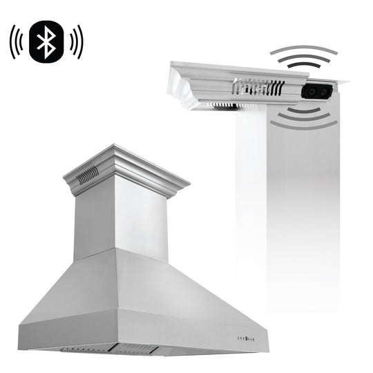 54" ZLINE CrownSound™Ducted Wall Mount Range Hood in Stainless Steel with Built-in Bluetooth Speakers (667CRN-BT-54)