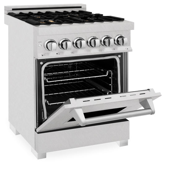 ZLINE 24 in. 2.8 cu. ft. Legacy Dual Fuel Range with Gas Cooktop and Electric Convection Oven in Satin Stainless Steel with 4 Brass Burners (RAS-SN-BR-24)