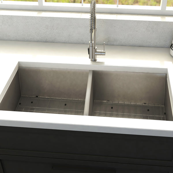 ZLINE 33 in. Anton Undermount Double Bowl Stainless Steel Kitchen Sink with Bottom Grid (SR50D-33)