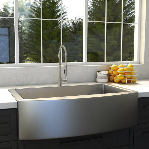ZLINE 33 in. Vail Farmhouse Apron Mount Single Bowl Stainless Steel Kitchen Sink with Bottom Grid (SAS-33)