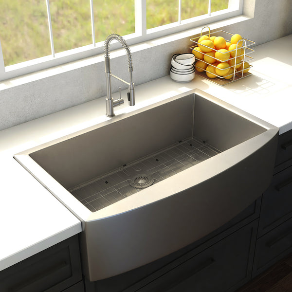 ZLINE 33 in. Vail Farmhouse Apron Mount Single Bowl Stainless Steel Kitchen Sink with Bottom Grid (SAS-33)