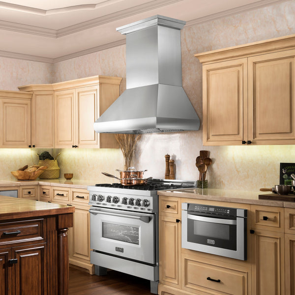 ZLINE 36 in. Ducted Wall Mount Range Hood with Dual Remote Blower in Stainless Steel (687-RD-36)