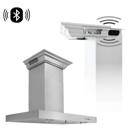 30" ZLINE CrownSound™Ducted Vent Wall Mount Range Hood in Stainless Steel with Built-in Bluetooth Speakers (KECRN-BT-30)