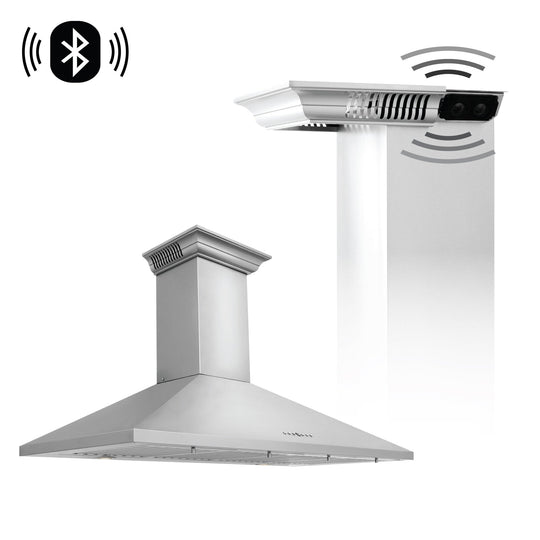 42" ZLINE CrownSound™Ducted Vent Wall Mount Range Hood in Stainless Steel with Built-in Bluetooth Speakers (KL2CRN-BT-42)
