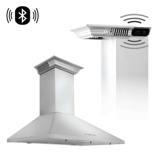 30" ZLINE CrownSound™Ducted Vent Wall Mount Range Hood in Stainless Steel with Built-in Bluetooth Speakers (KL2CRN-BT-30)