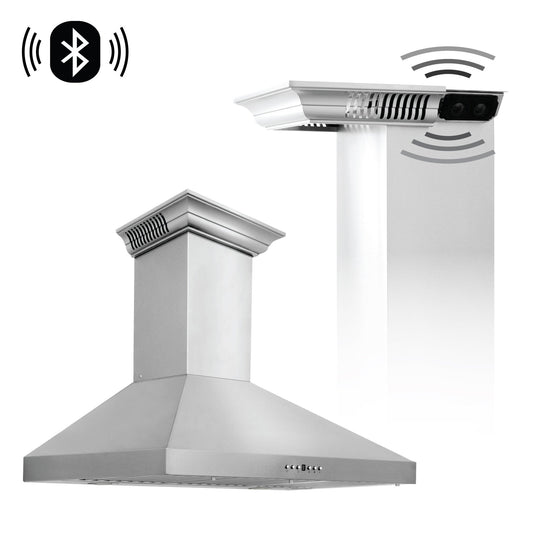 30" ZLINE CrownSound™Ducted Vent Wall Mount Range Hood in Stainless Steel with Built-in Bluetooth Speakers (KL3CRN-BT-30)