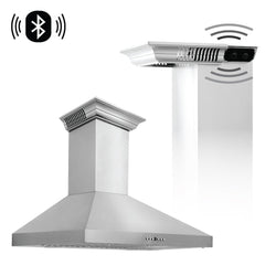 42" ZLINE CrownSound™Ducted Vent Wall Mount Range Hood in Stainless Steel with Built-in Bluetooth Speakers (KL3CRN-BT-42)