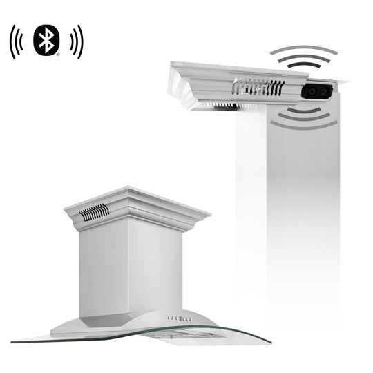 36" ZLINE CrownSound™Ducted Vent Wall Mount Range Hood in Stainless Steel with Built-in Bluetooth Speakers (KNCRN-BT-36)