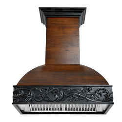 ZLINE 36 in. Ducted Wooden Wall Mount Range Hood with Dual Remote Blower in Antigua and Walnut (393AR-RD-36)