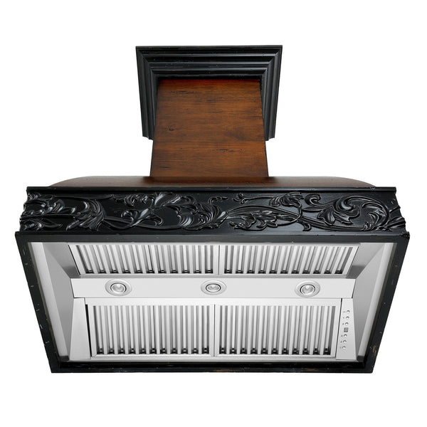 ZLINE 36 in. Ducted Wooden Wall Mount Range Hood with Dual Remote Blower in Antigua and Walnut (393AR-RD-36)