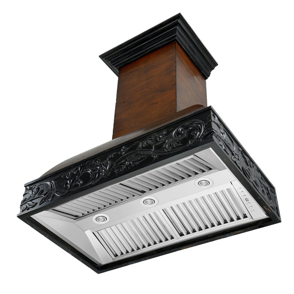 ZLINE 36 in. Ducted Wooden Wall Mount Range Hood with Dual Remote Blower in Antigua and Walnut (393AR-RD-36)