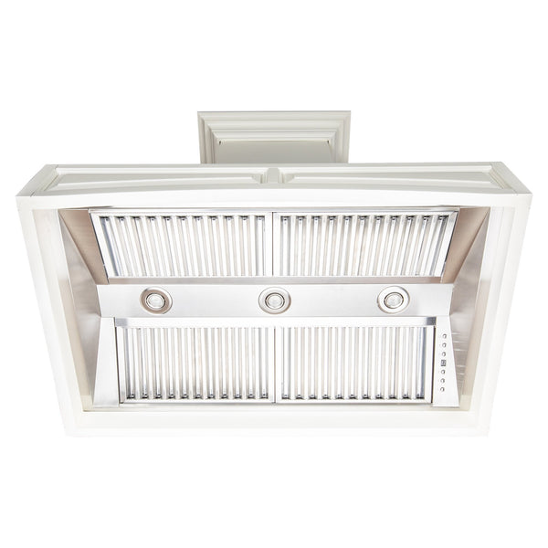 ZLINE 30 in. Ducted Wooden Wall Mount Range Hood with Dual Remote Blower in Cottage White (321TT-RD-30)