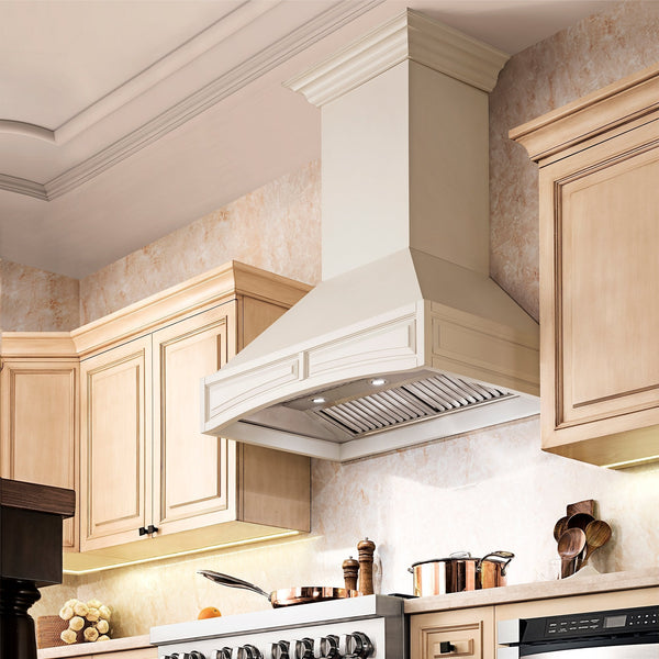 ZLINE 30 in. Ducted Wooden Wall Mount Range Hood with Dual Remote Blower in Cottage White (321TT-RD-30)