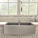 ZLINE Van Gogh Kitchen Faucet in Brushed Nickel (VNG-KF-BN) in a farmhouse kitchen, front.