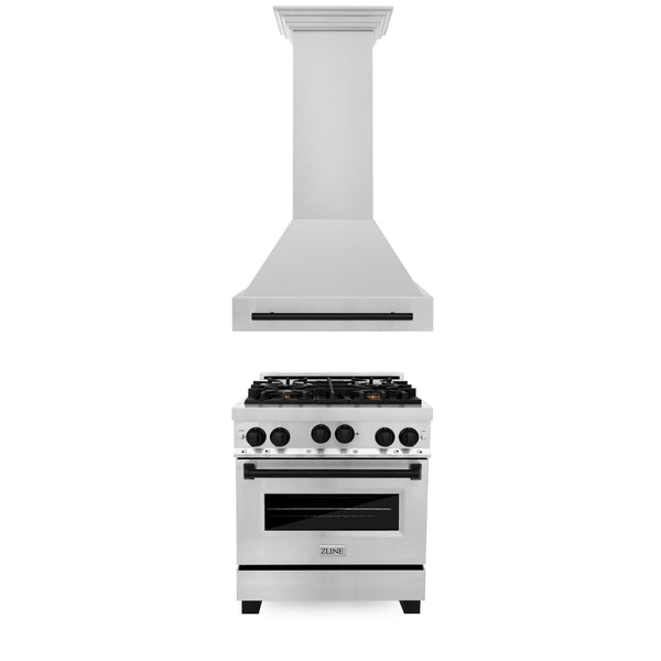 ZLINE 30" Autograph Edition Kitchen Package with Stainless Steel Gas Range and Range Hood with Matte Black Accents (2AKP-RGRH30-MB)
