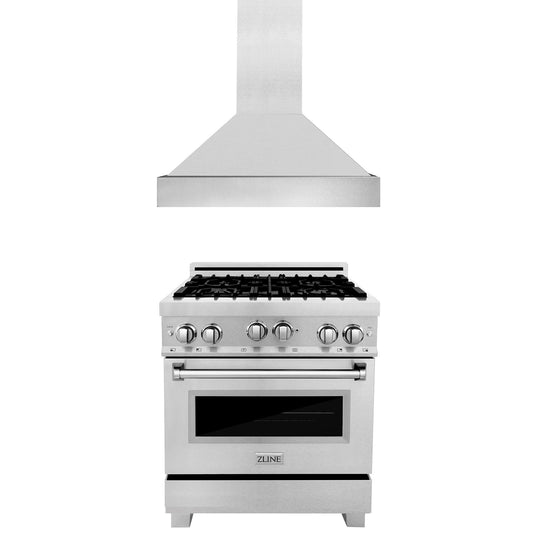 ZLINE 30 in. Kitchen Package with Satin Stainless Steel Gas Range and Convertible Vent Range Hood (2KP-RGSSNRH30)