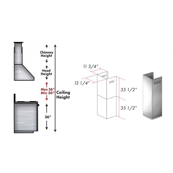 ZLINE 2-36" Chimney Extensions for 10 ft. to 12 ft. Ceilings (2PCEXT-8654ST)