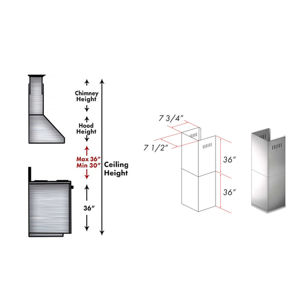 ZLINE 2-36" Chimney Extensions for 10 ft. to 12 ft. Ceilings (2PCEXT-ALP100WL)