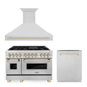 ZLINE 48" Autograph Edition Kitchen Package with Stainless Steel Dual Fuel Range, Range Hood and Dishwasher with Polished Gold  Accents (3AKP-RARHDWM48-G)