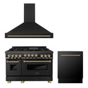 ZLINE 48" Autograph Edition Kitchen Package with Black Stainless Steel Gas Range, Range Hood and Dishwasher with Champagne Bronze Accents (3AKPR-RGBRHDWV48-CB)