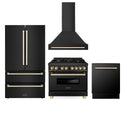 ZLINE 36" Autograph Edition Kitchen Package with Black Stainless Steel Dual Fuel Range, Range Hood, Dishwasher and Refrigeration with Polished Gold  Accents (4AKPR-RABRHDWV36-G)