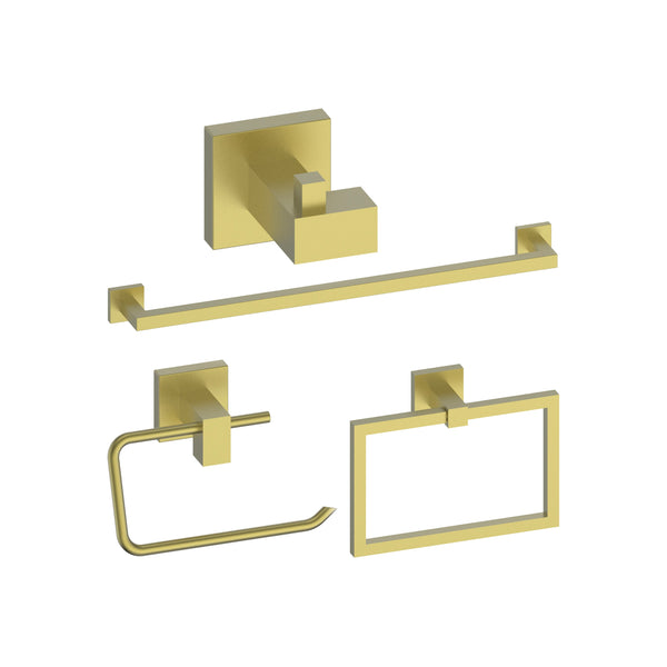 ZLINE Bliss Bathroom Accessories Package with Towel Rail, Hook, Ring and Toilet Paper Holder in Champagne Bronze