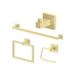 ZLINE Bliss Bathroom Accessories Package with Towel Rail, Hook, Ring and Toilet Paper Holder in Polished Gold