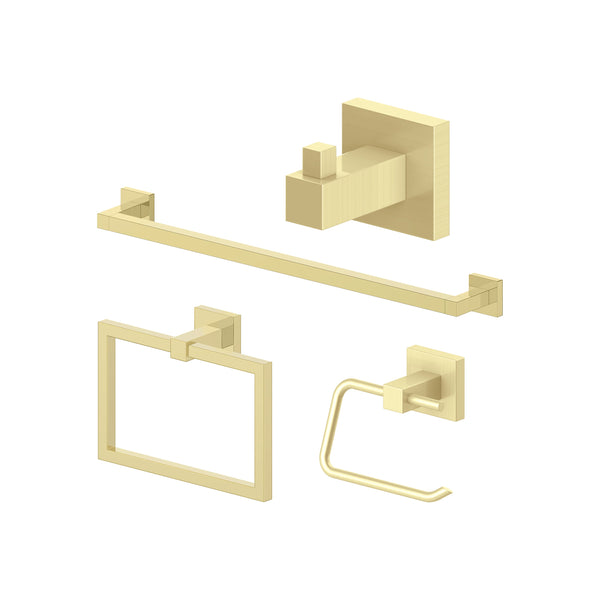 ZLINE Bliss Bathroom Accessories Package with Towel Rail, Hook, Ring and Toilet Paper Holder in Polished Gold
