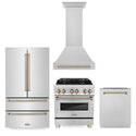 ZLINE 30" Autograph Edition Kitchen Package with Stainless Steel Dual Fuel Range, Range Hood, Dishwasher and Refrigeration with Champagne Bronze Accents (4KAPR-RARHDWM30-CB)