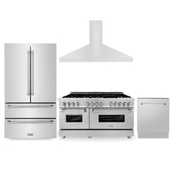 ZLINE Kitchen Package with Refrigeration, 60 in. Stainless Steel Dual Fuel Range, 60 in. Convertible Vent Range Hood and 24 in. Tall Tub Dishwasher (4KPR-RARH60-DWV)