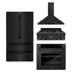 ZLINE Kitchen Package with Black Stainless Steel Refrigeration, 30 in. Rangetop, 30 in. Range Hood and 30 in. Single Wall Oven (4KPR-RTBRH30-AWS)