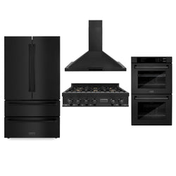 ZLINE Kitchen Package with Black Stainless Steel Refrigeration, 36 in. Rangetop, 36 in. Range Hood and 30 in. Double Wall Oven (4KPR-RTBRH36-AWD)