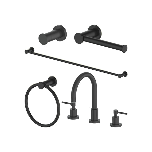 5 Piece Bathroom Faucet and Accessory Bundle(5BP-EMBYACCF-MB)