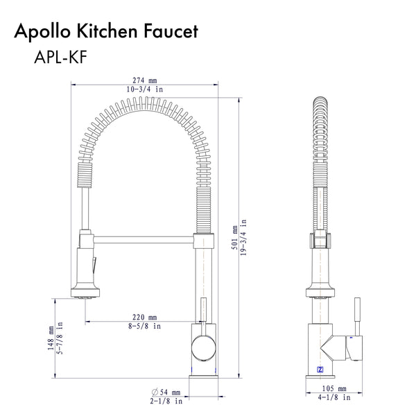 ZLINE Apollo Kitchen Faucet (APL-KF) - Faucet - ZLINE Kitchen and Bath - ZLINE Apollo Kitchen Faucet Stainless Steel | Rustic Kitchen and Bath