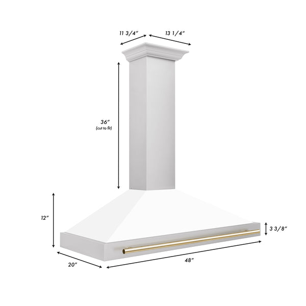 ZLINE 48 in. Autograph Edition Convertible Stainless Steel Range Hood with White Matte Shell and Champagne Bronze Accents (KB4STZ-WM48-CB)