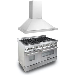 ZLINE 48 in. Kitchen Package with Stainless Steel Dual Fuel Range with DuraSnow Door and Convertible Vent Range Hood (2KP-RASNRH48)