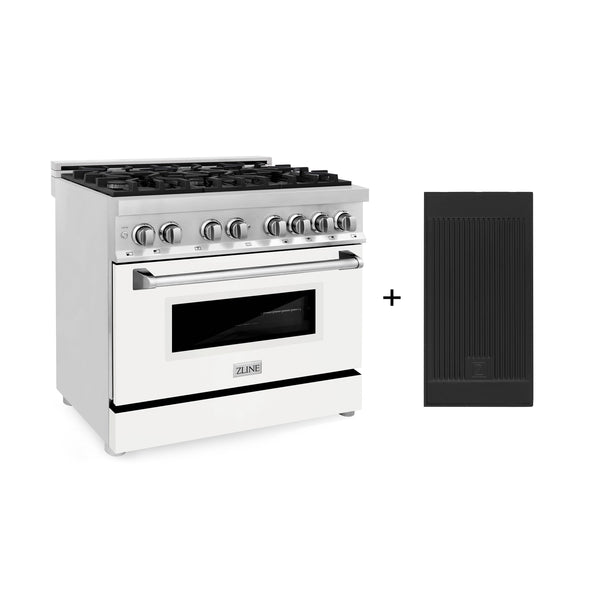 ZLINE 36 in. 4.6 cu. ft. Electric Oven and Gas Cooktop Dual Fuel Range with Griddle and White Matte Door in Stainless Steel (RA-WM-GR-36)