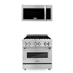 ZLINE 30 in. Kitchen Package with Stainless Steel Dual Fuel Range and Over The Range Microwave with Modern Handle (2KP-RAOTR30)