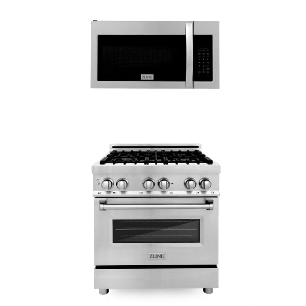 ZLINE 30 in. Kitchen Package with Stainless Steel Dual Fuel Range and Over The Range Microwave with Modern Handle (2KP-RAOTR30)