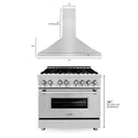 ZLINE 36 in. Kitchen Package with Stainless Steel Dual Fuel Range and Convertible Vent Range Hood (2KP-RARH36)