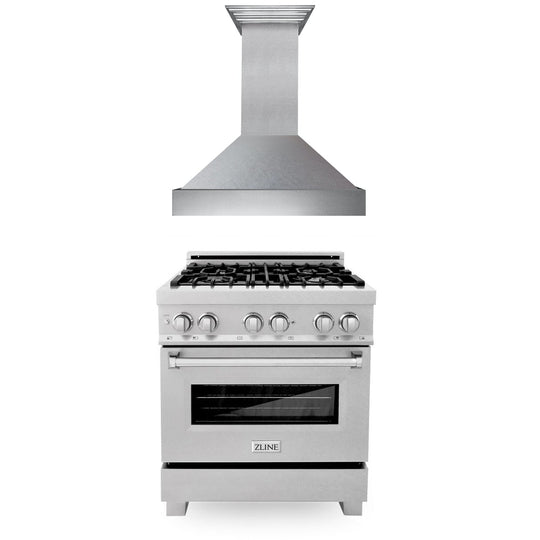 ZLINE 30 in. Kitchen Package with Satin Stainless Steel Dual Fuel Range and Convertible Vent Range Hood