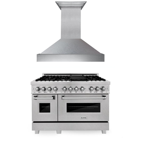 ZLINE 48 in. Kitchen Package with DuraSnow Stainless Steel Dual Fuel Range and Convertible Vent Range Hood (2KP-RASSNRH48)