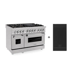 ZLINE 48 in. 6.0 cu. ft. Legacy Dual Fuel Range with Gas Cooktop and 2 Electric Ovens in Satin Stainless Steel with 6 Brass Burners and Griddle (RAS-SN-BR-GR-48)